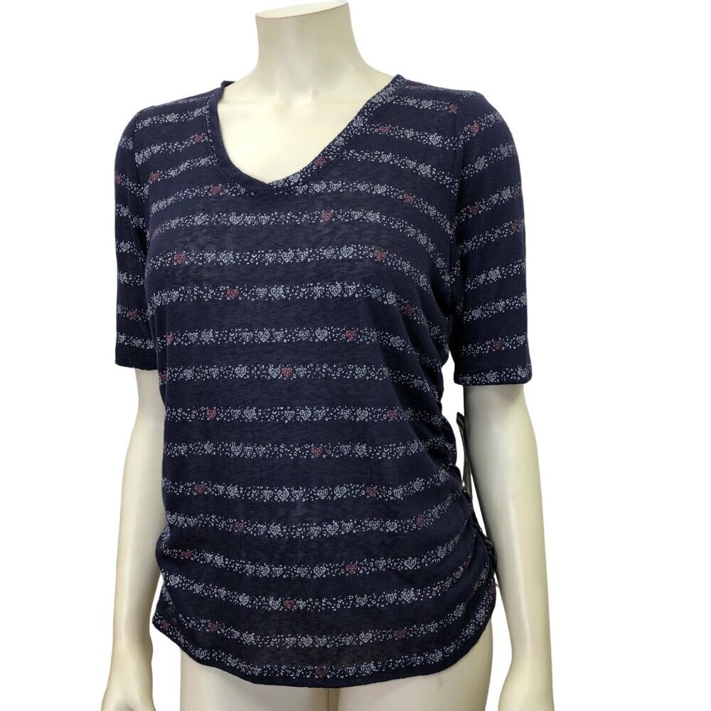 DEMOCRACY SHORT SLEEVE V NECK navy TOP SM NWT